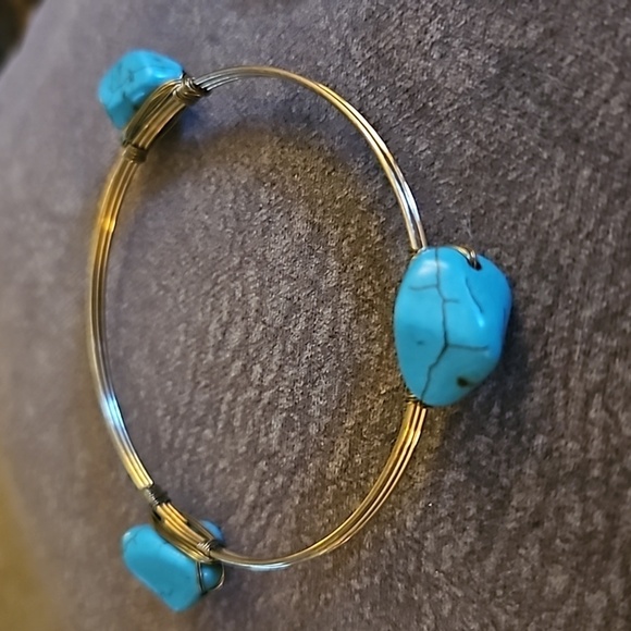 Cowboy Core Western Faux Turquoise Wire Wrapped Bracelet - Picture 4 of 6